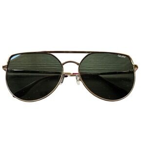 Quay Australia Santa Fe Sunglasses Gold Metal Dark Green Lens Aviator Womens